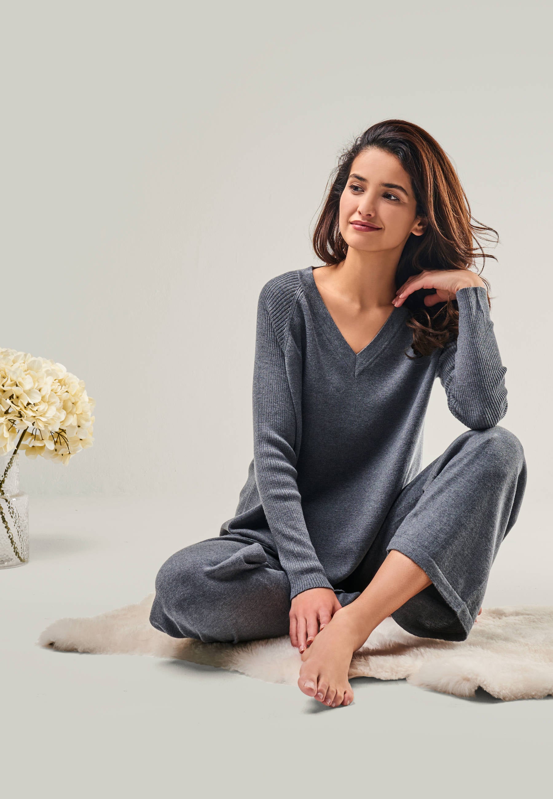 CULOTTE DANA - Wide 7/8 knit pants with side pockets