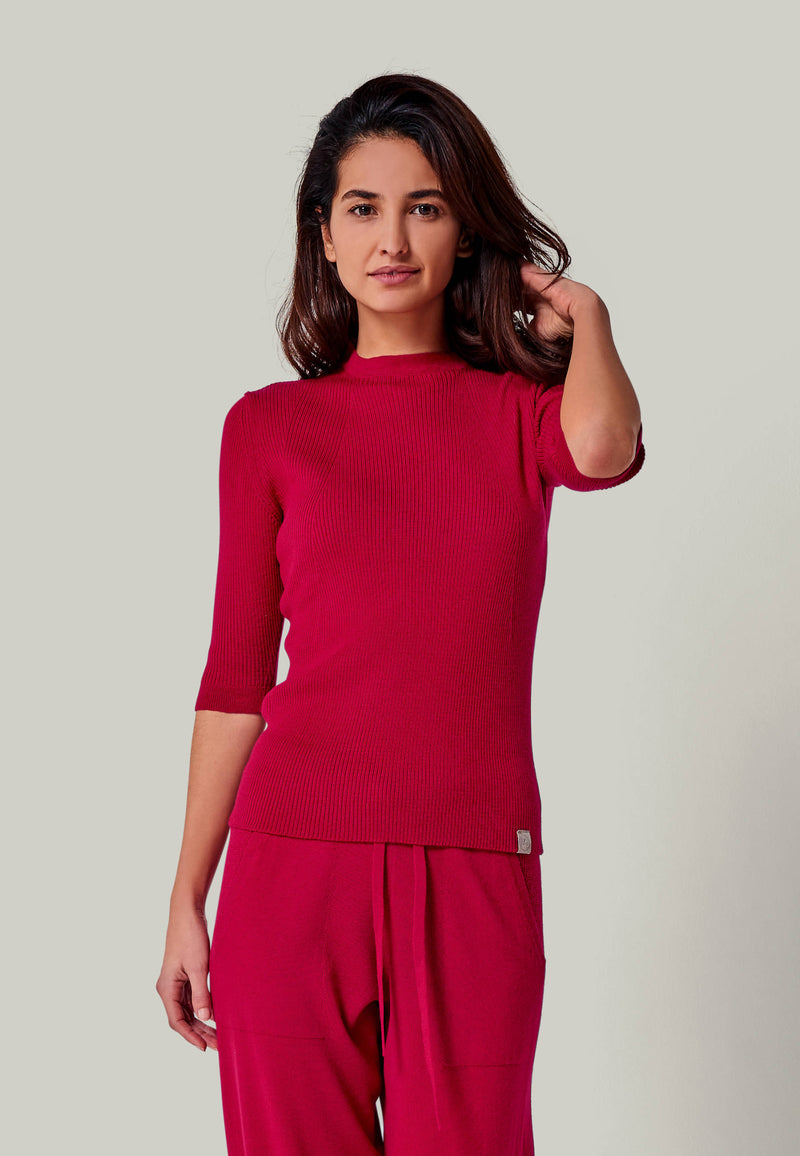 PULLOVER DARIA - short sleeve sweater with stand-up collar