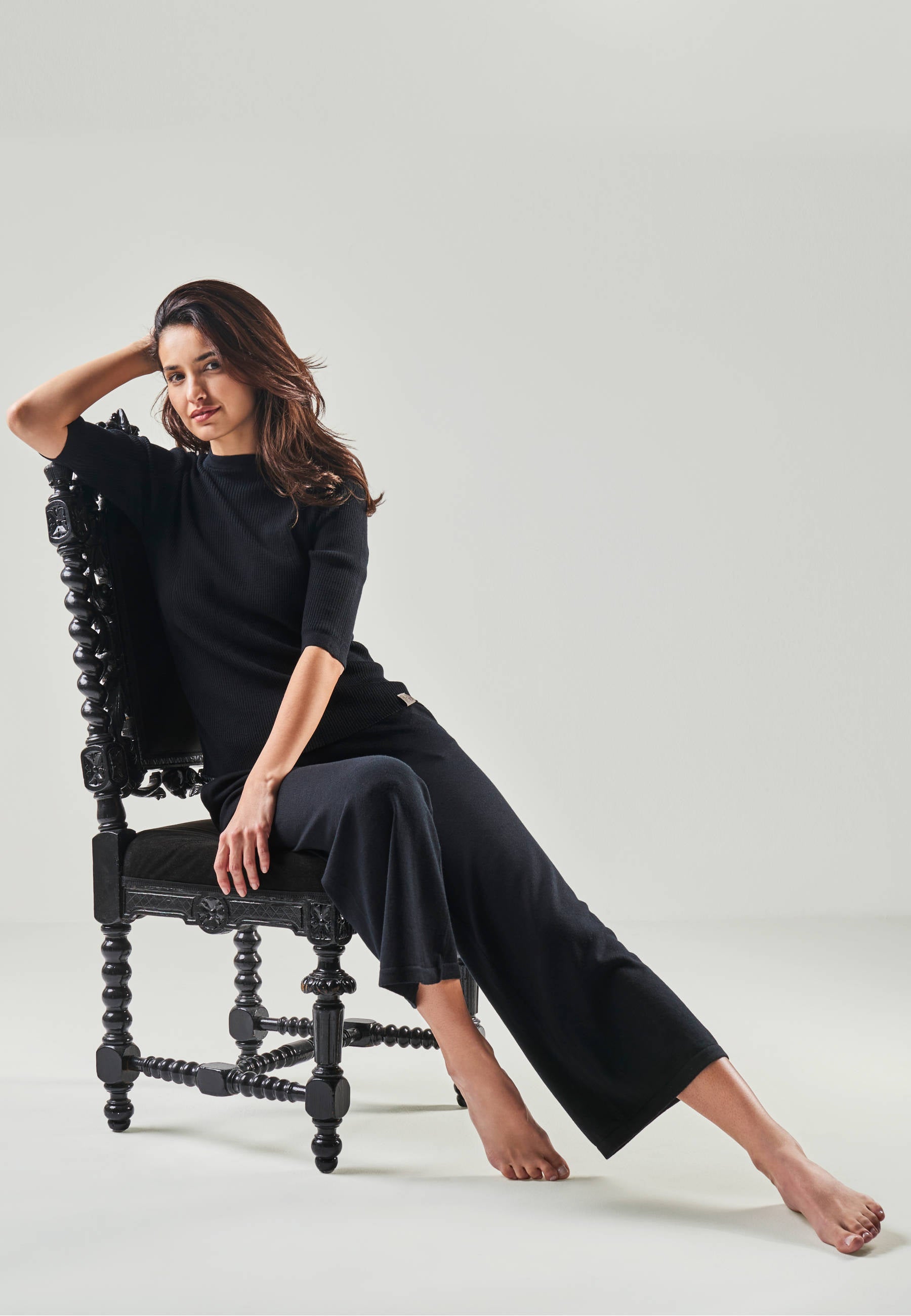 CULOTTE DANA - Wide 7/8 knit pants with side pockets