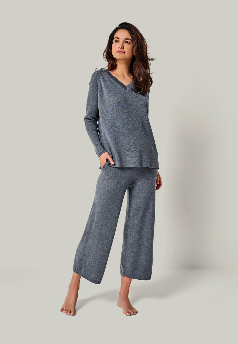 CULOTTE DANA - Wide 7/8 knit pants with side pockets