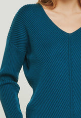 V-Pullover Strickpullover blau nachhaltig Merinowolle