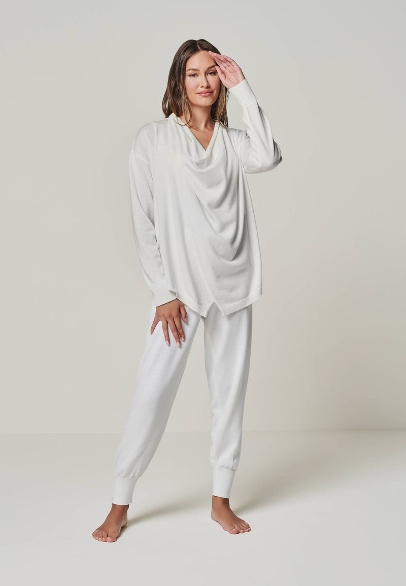 Women's Merino Loungewear Set available in White & Beige