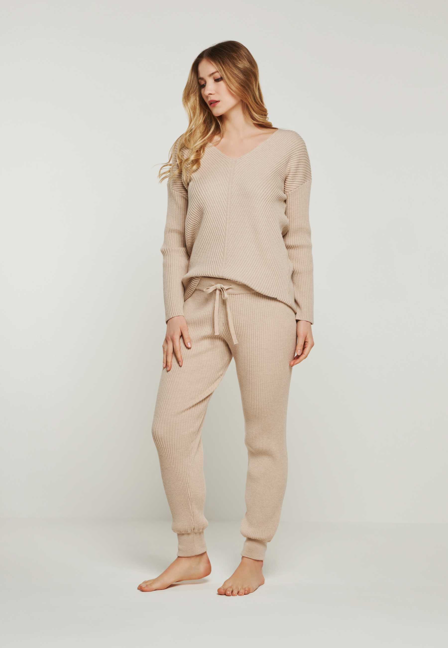 PANTS BLOSSOM - Breit gerippte Merino Strickhose