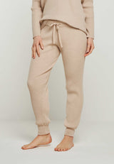 beige Strickhose gerippt Damen