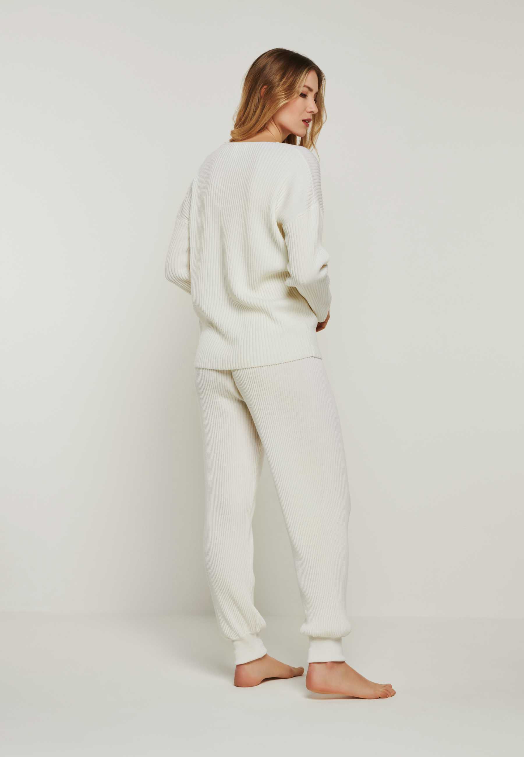 PANTS BLOSSOM - Breit gerippte Merino Strickhose