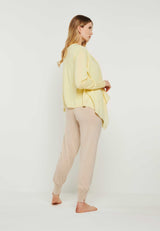 Homewear Set aus Wickelcardigan BELLA in zitronengelb und Loungepants in beige